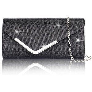 🆕Women Black Trendy Clutch Purses Evening Fashion Envelope Cross-Body Handbags